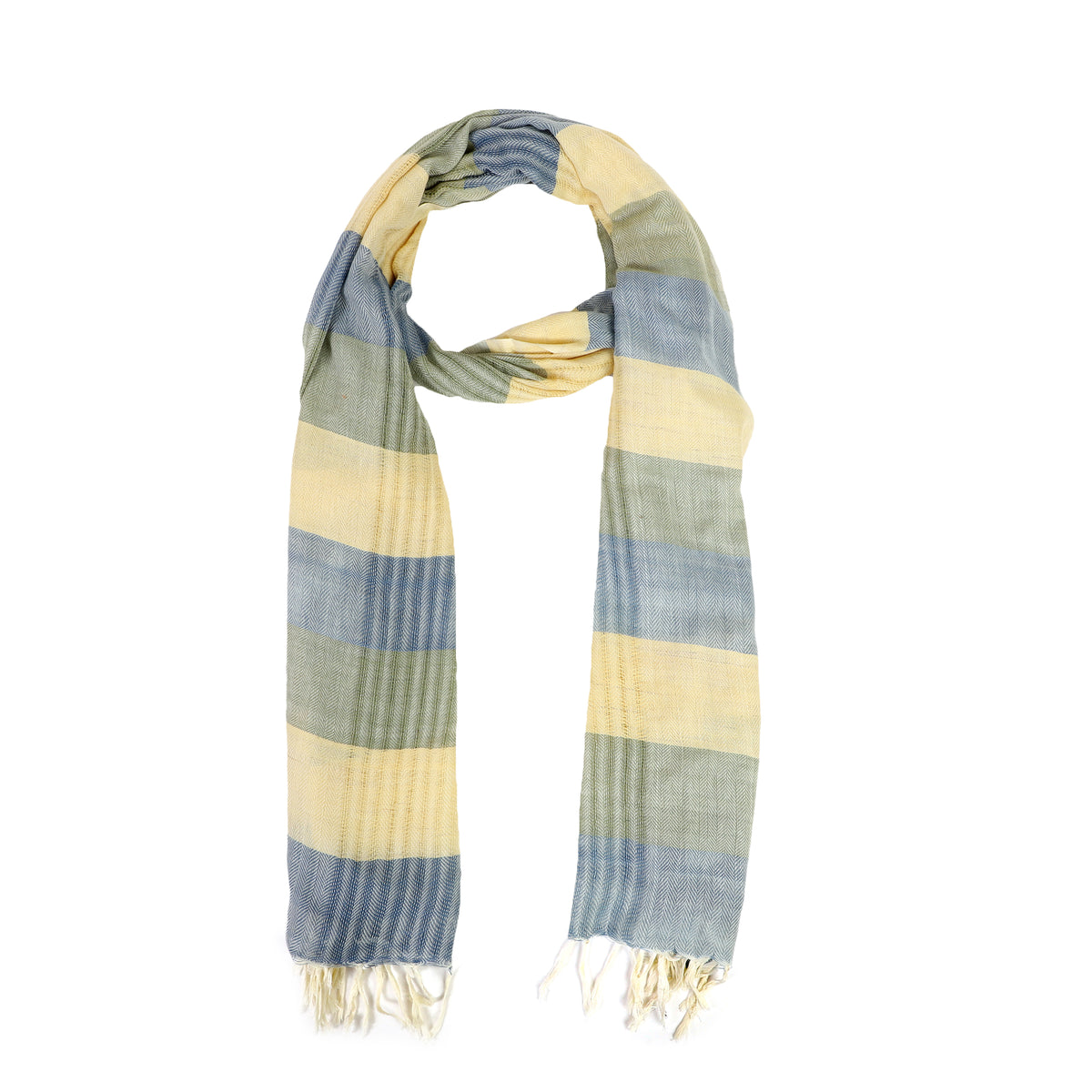 Organic Cotton Handloom Yellow, Blue & Green Striped Stole