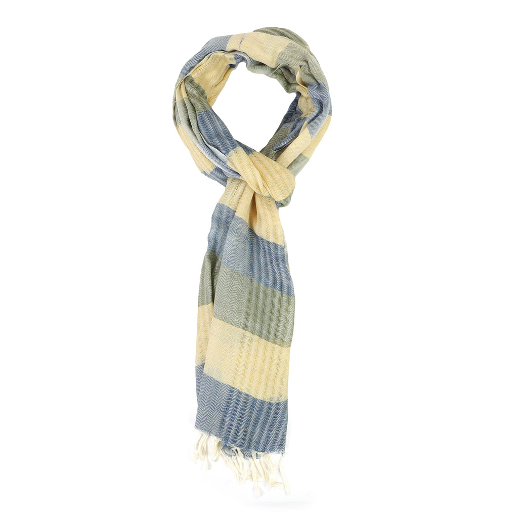 Organic Cotton Handloom Yellow, Blue & Green Striped Stole