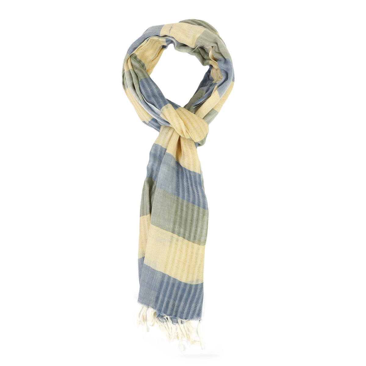 Organic Cotton Handloom Yellow, Blue & Green Striped Stole