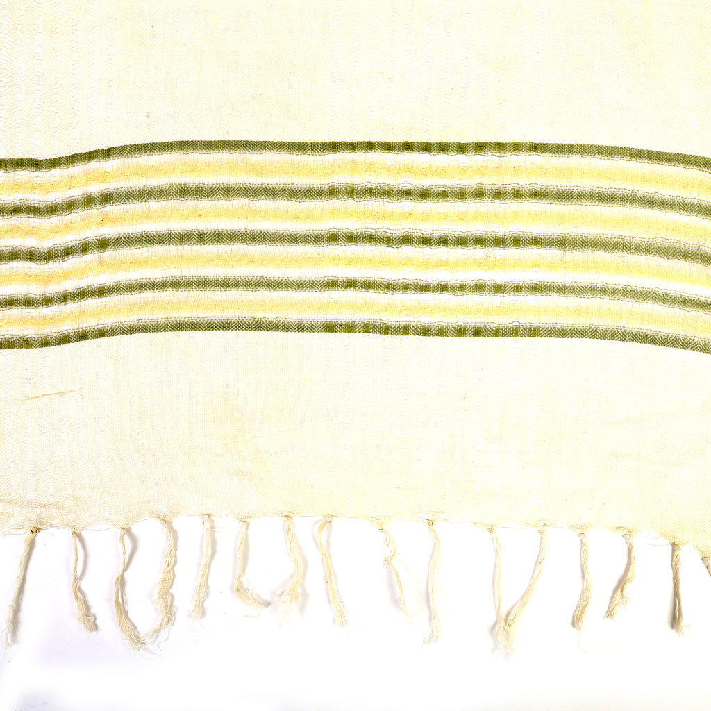 Organic Cotton Handloom Kora Stole with Haldi & Green Stripes
