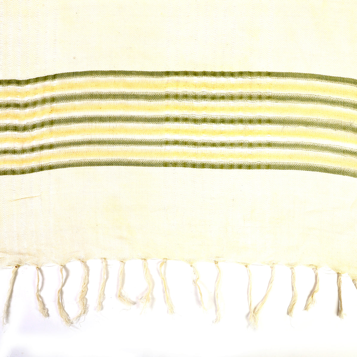 Organic Cotton Handloom Kora Stole with Haldi & Green Stripes