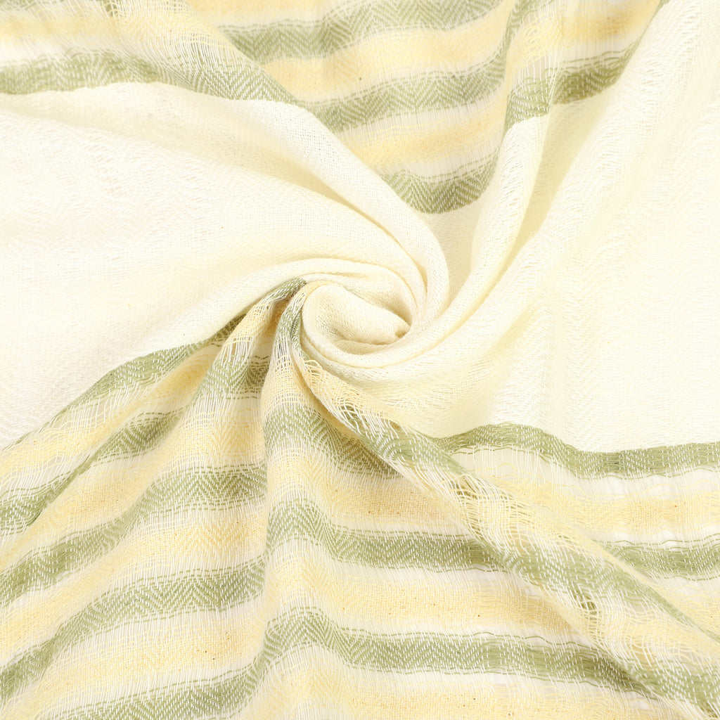 Organic Cotton Handloom Kora Stole with Haldi & Green Stripes
