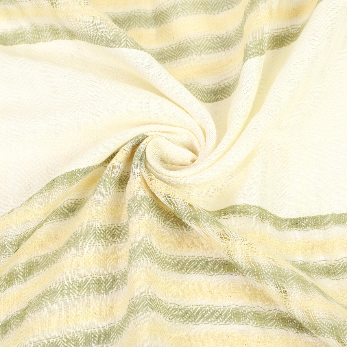 Organic Cotton Handloom Kora Stole with Haldi & Green Stripes