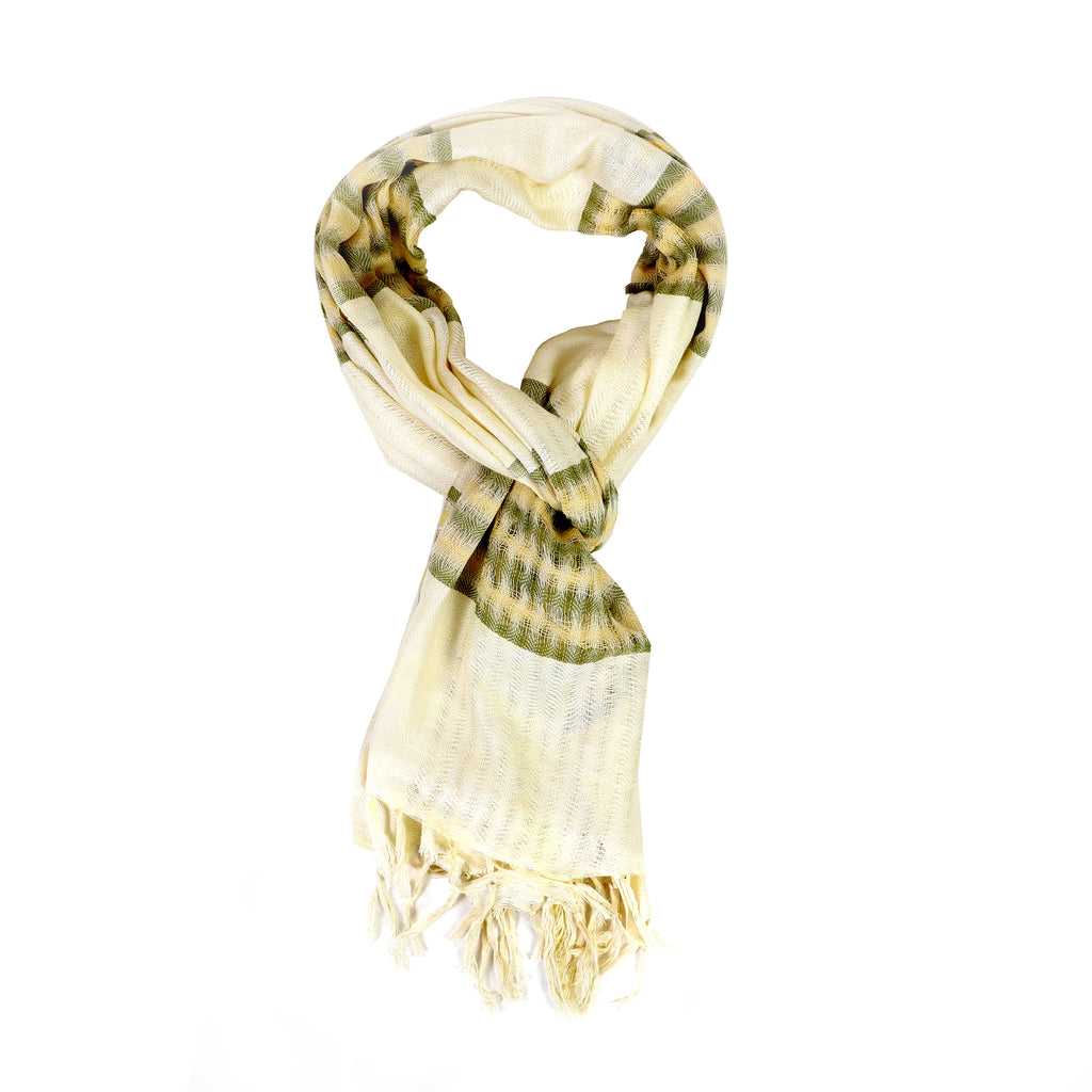 Organic Cotton Handloom Kora Stole with Haldi & Green Stripes
