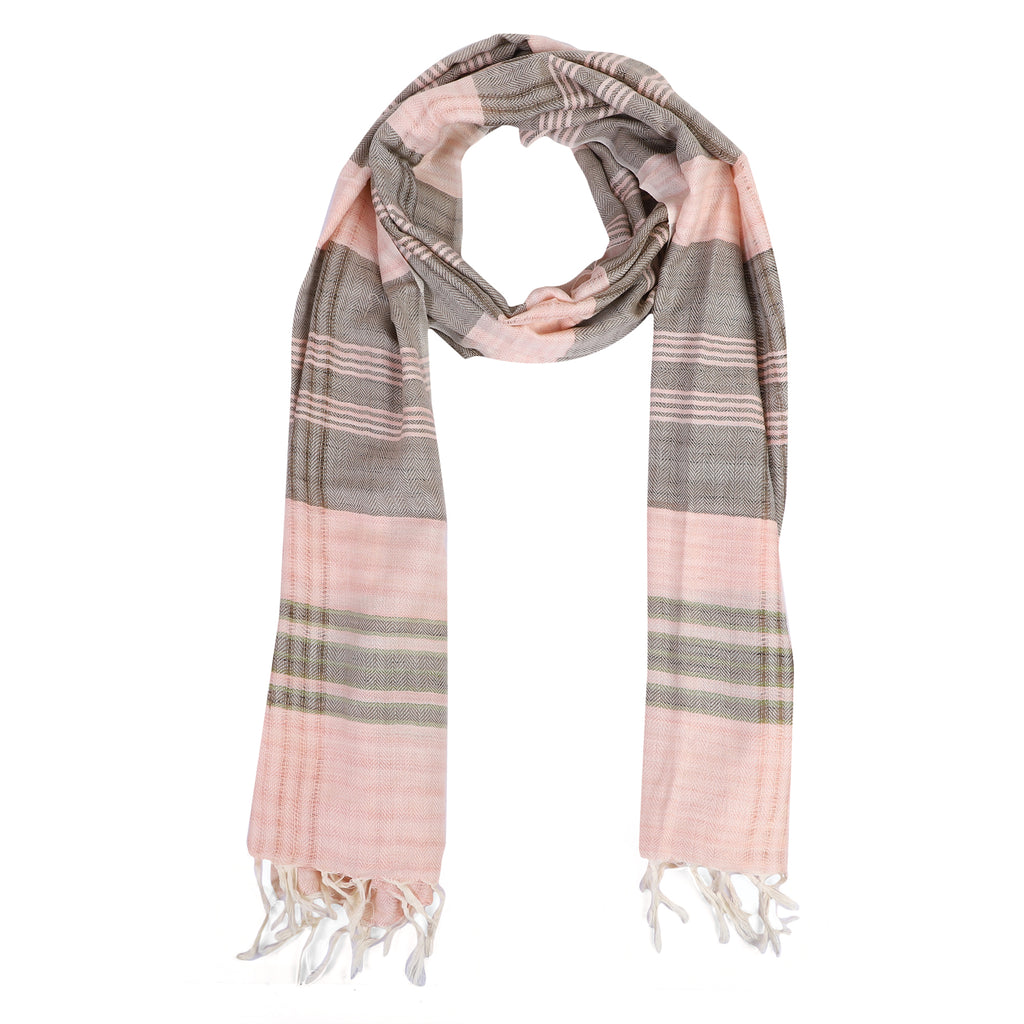 Organic Cotton Handloom Peach & Green Striped Stole