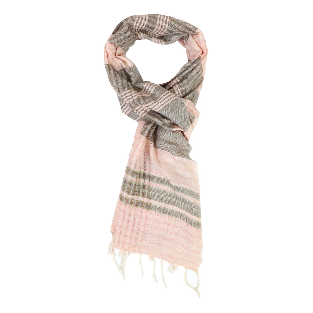 Organic Cotton Handloom Peach & Green Striped Stole