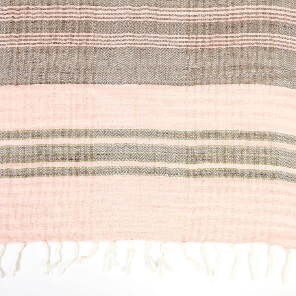 Organic Cotton Handloom Peach & Green Striped Stole