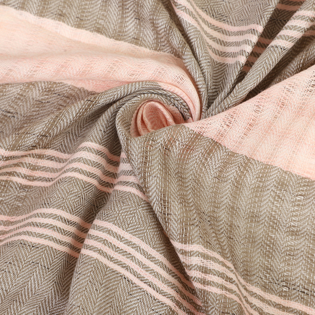 Organic Cotton Handloom Peach & Green Striped Stole