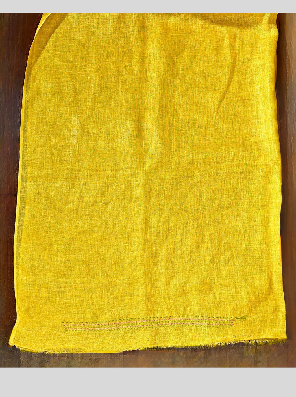 mango yellow handloom linen saree with hand embroiedry and attached blouse