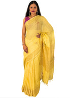 mango yellow handloom saree with hand embroiedry with blouse