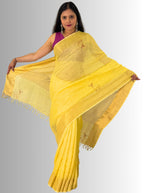 mango yellow handloom saree with hand embroiedry with blouse
