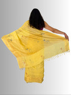mango yellow handloom saree with hand embroiedry with blouse