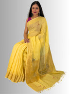 mango yellow handloom saree with hand embroiedry with blouse