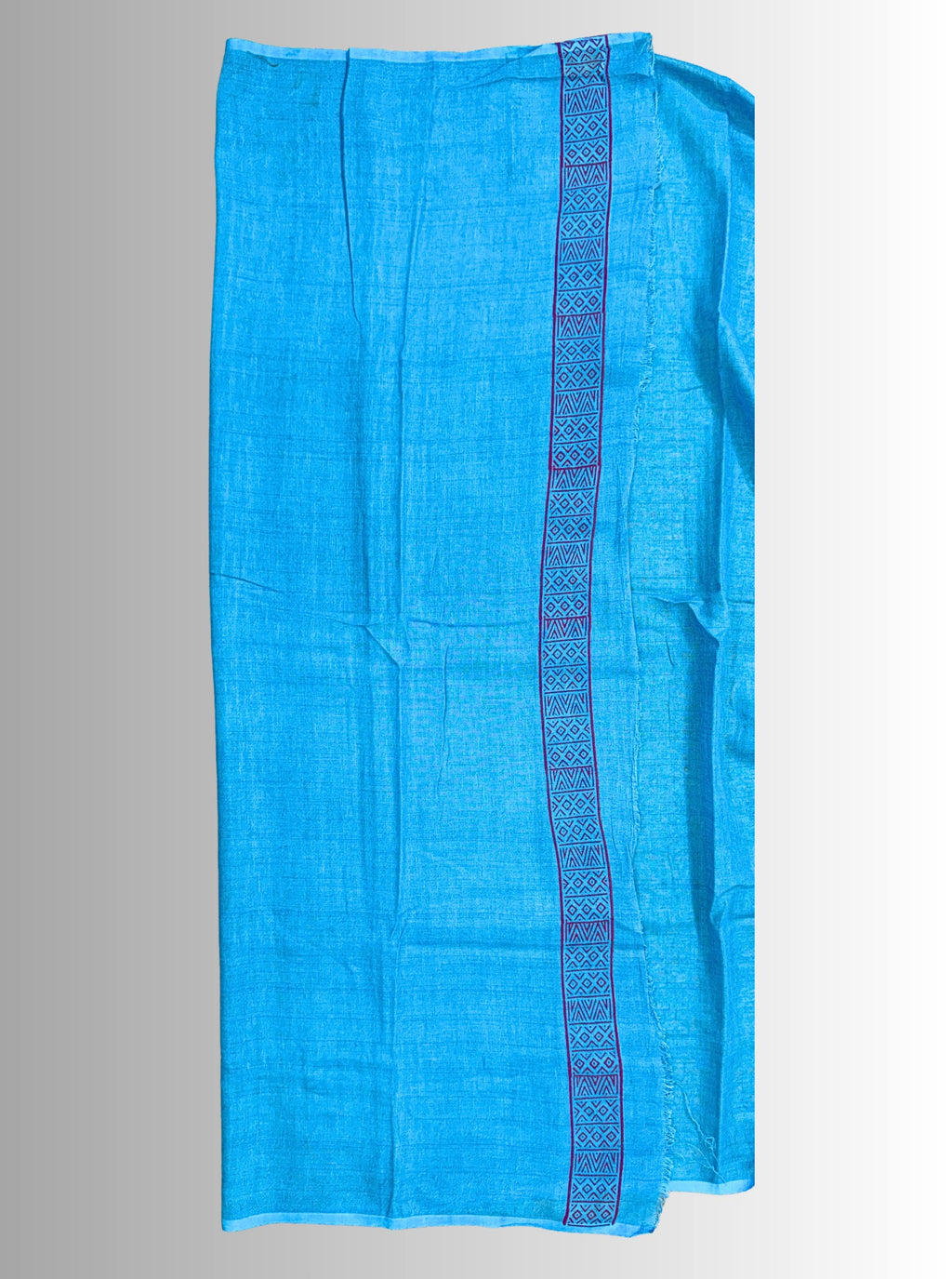 Handloom Cotton Linen Turquoise Hand Block Print Saree with Blouse