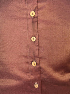 Round Neck Dark Brown Cotton Tussar Silk Blouse with Back Wooden Buttons