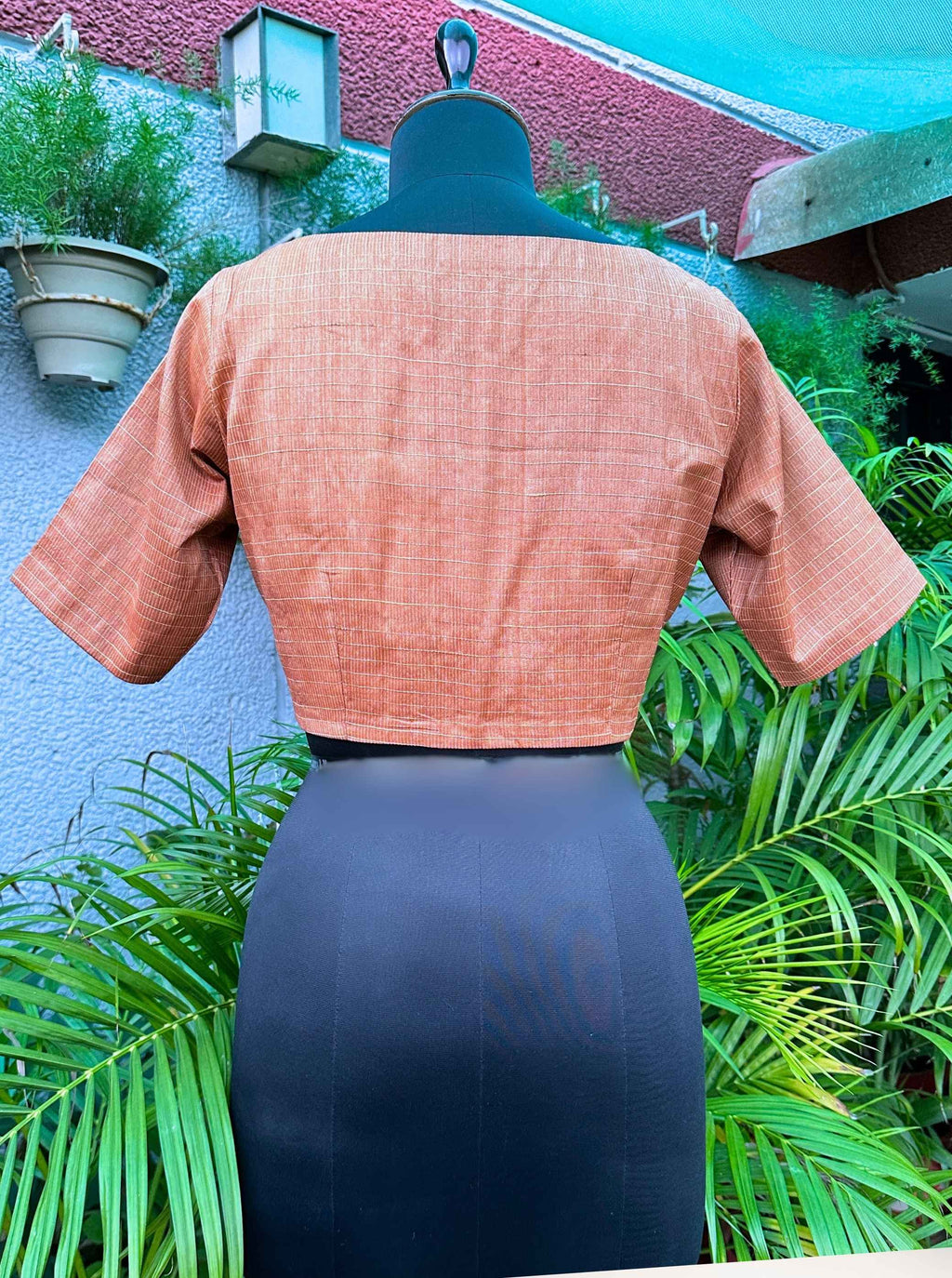 Pure Handloom Kosa Silk Copper colour Boat Neck Blouse