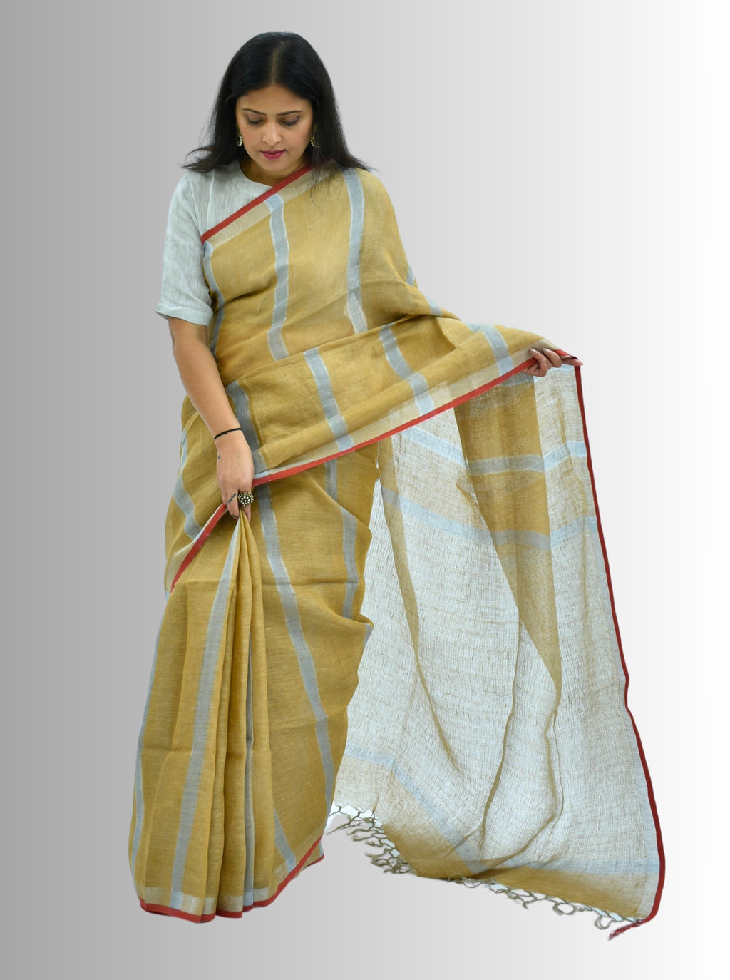 Pure Handloom Brown Linen Saree