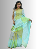 Pure Handloom Linen Multicolor Check Saree