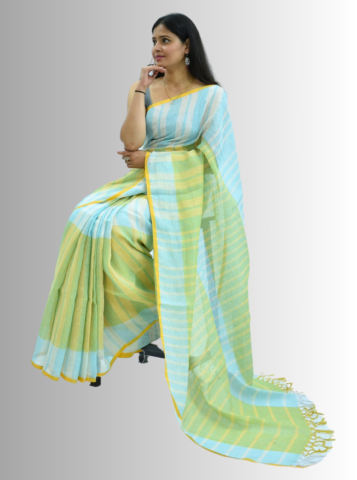 Pure Handloom Linen Multicolor Saree
