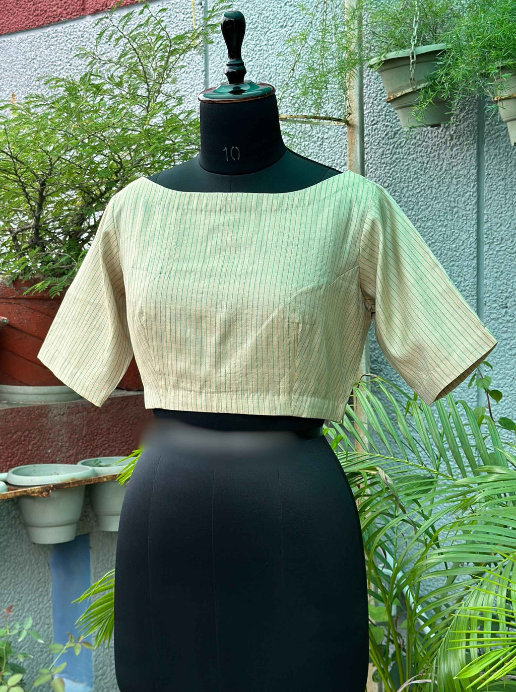 Pure Handloom Kosa Cream white Boat Neck Blouse