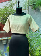 Pure Handloom Kosa Cream white Boat Neck Blouse