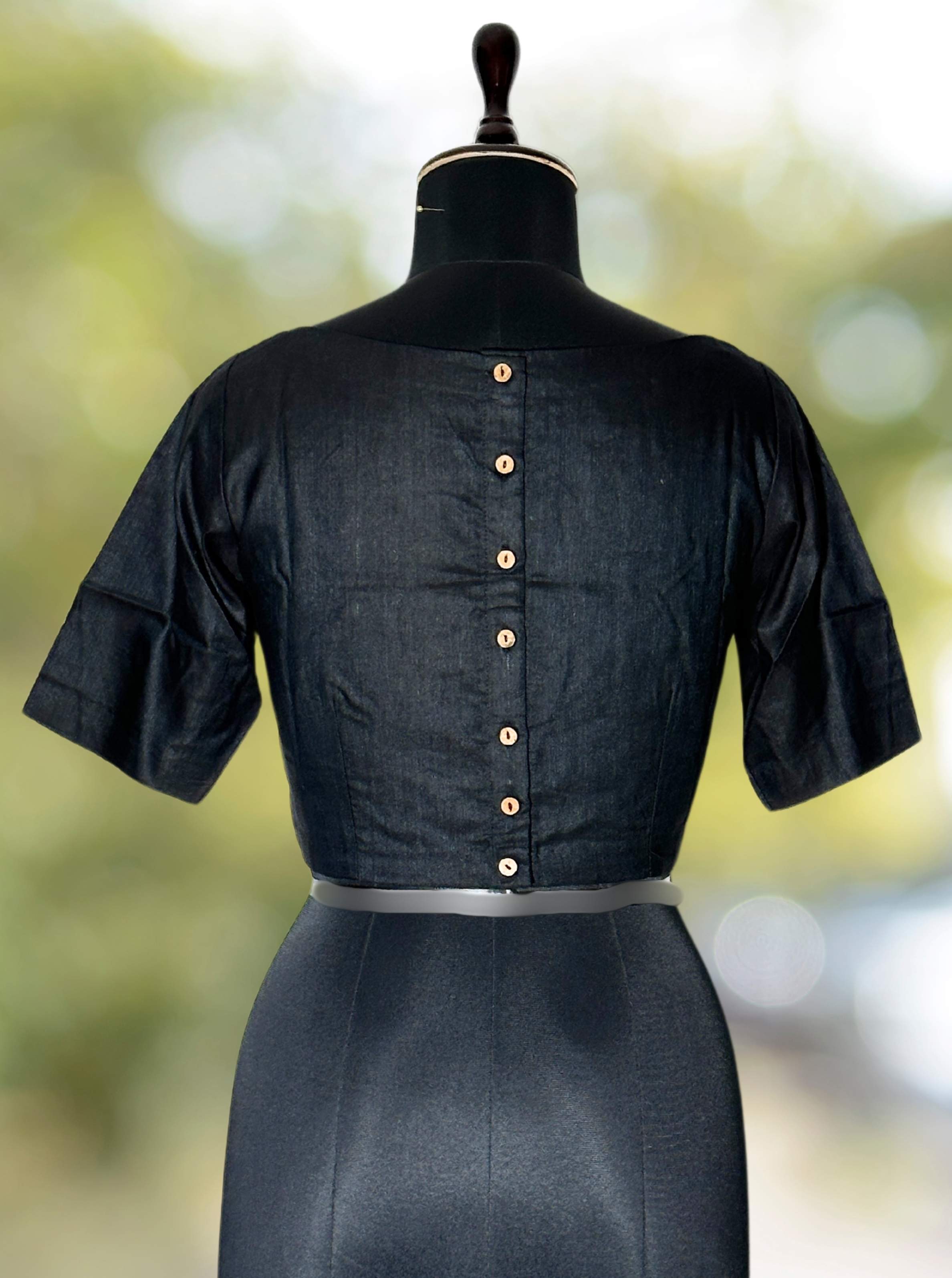 Pure Handloom Kosa Silk Black solid Boat Neck Blouse