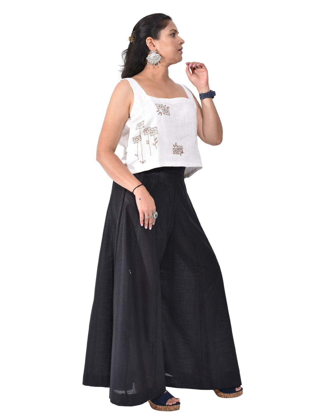 Pure Handloom Linen White Hand embroidered Top