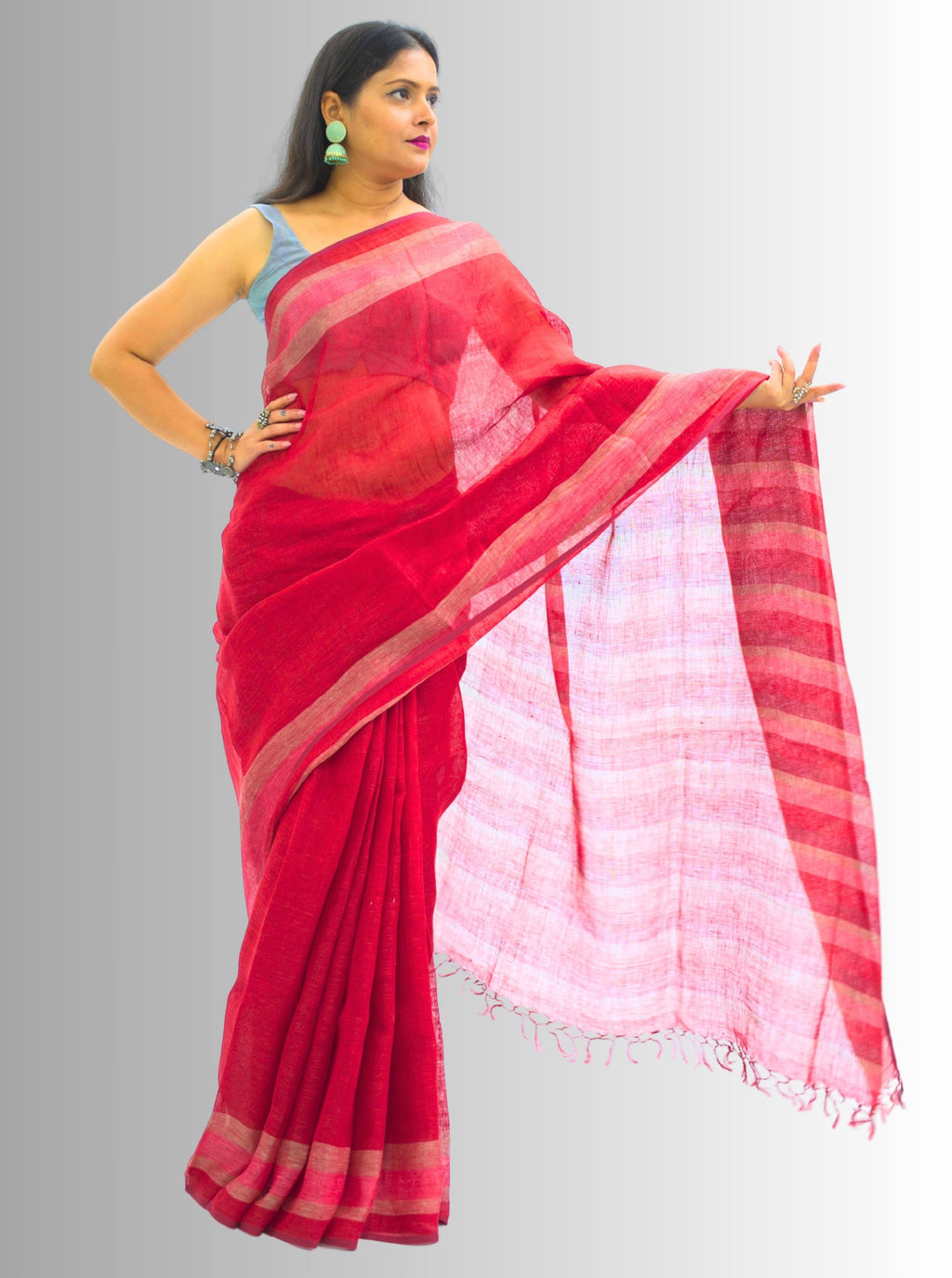 Pure Handloom Red Linen Saree