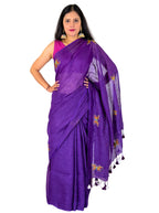 handloom linen with blouse purple hand embroidered saree with butterfly motif