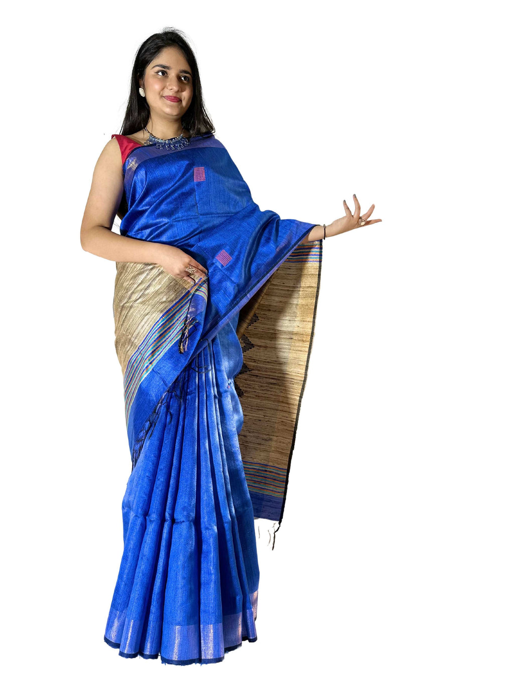 Pure Handloom And Beige ghicha tussar silk Saree