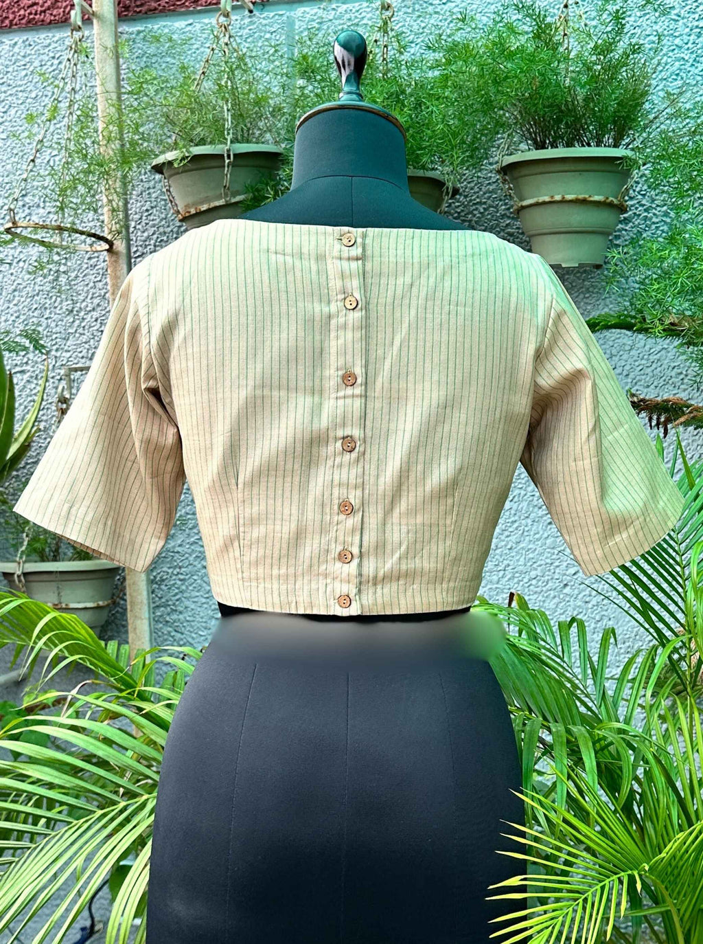 Pure Handloom Kosa Silk Cream Boat Neck Blouse