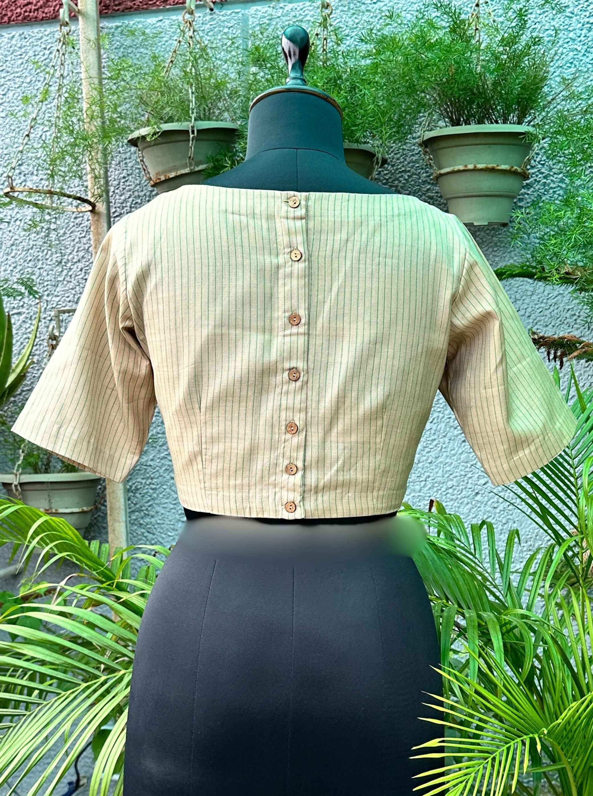 Pure Handloom Kosa Silk Cream Boat Neck Blouse
