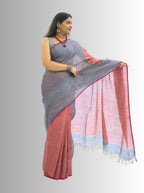 Pure Handloom Red & Orange Linen Saree