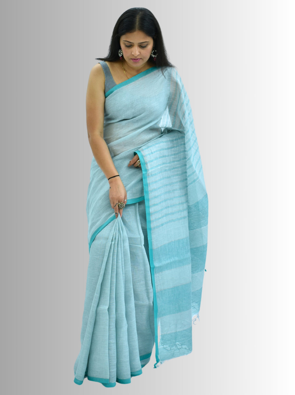 Pure Handloom Linen Sky Blue Saree