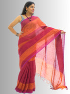 Pure Handloom Red & Orange Linen Saree (Copy)