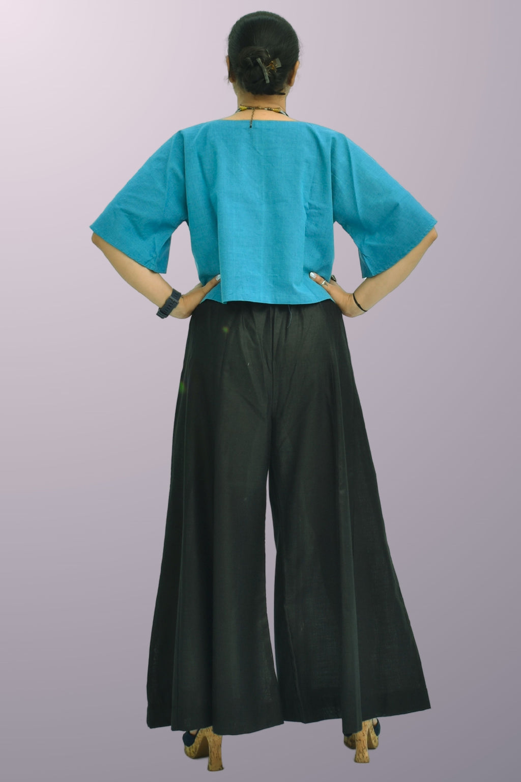 Pure Handloom Cotton Teal Blue Color with Patch Work Top