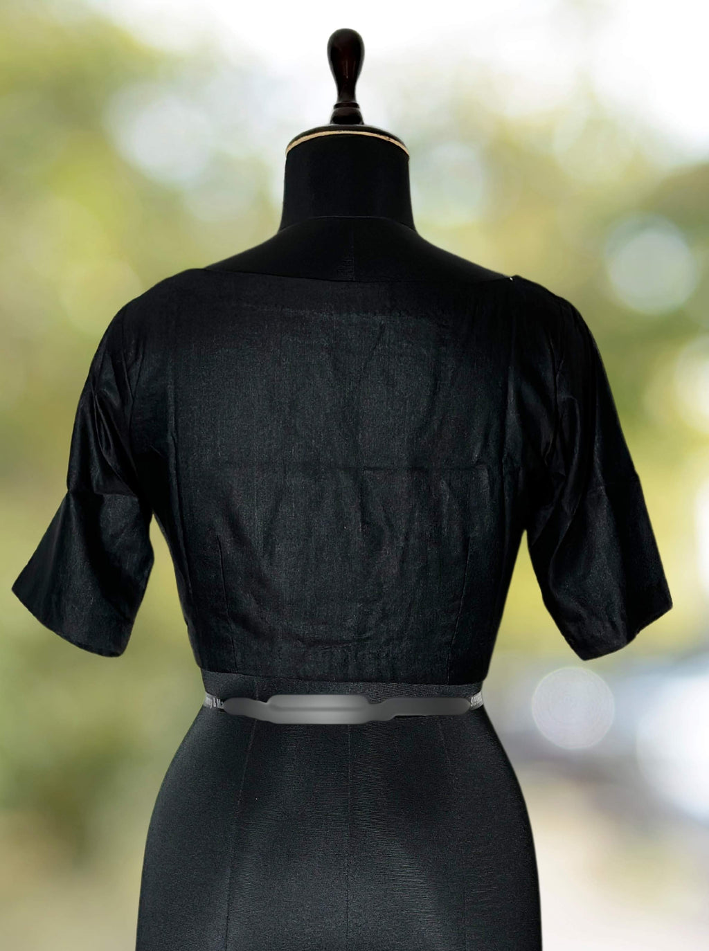 Pure Handloom Kosa Silk Black solid Boat Neck Blouse