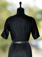 Pure Handloom Kosa Silk Black solid Boat Neck Blouse
