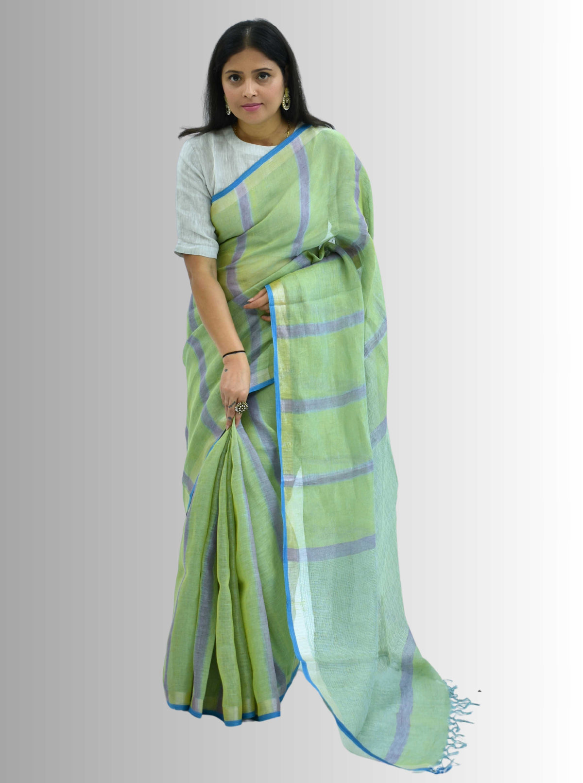 Pure Handloom Brown Linen Saree