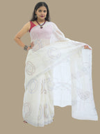 Pure Handloom White Linen Saree