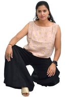Pure Handloom Linen Heather Peach Hand-Embroidered Top