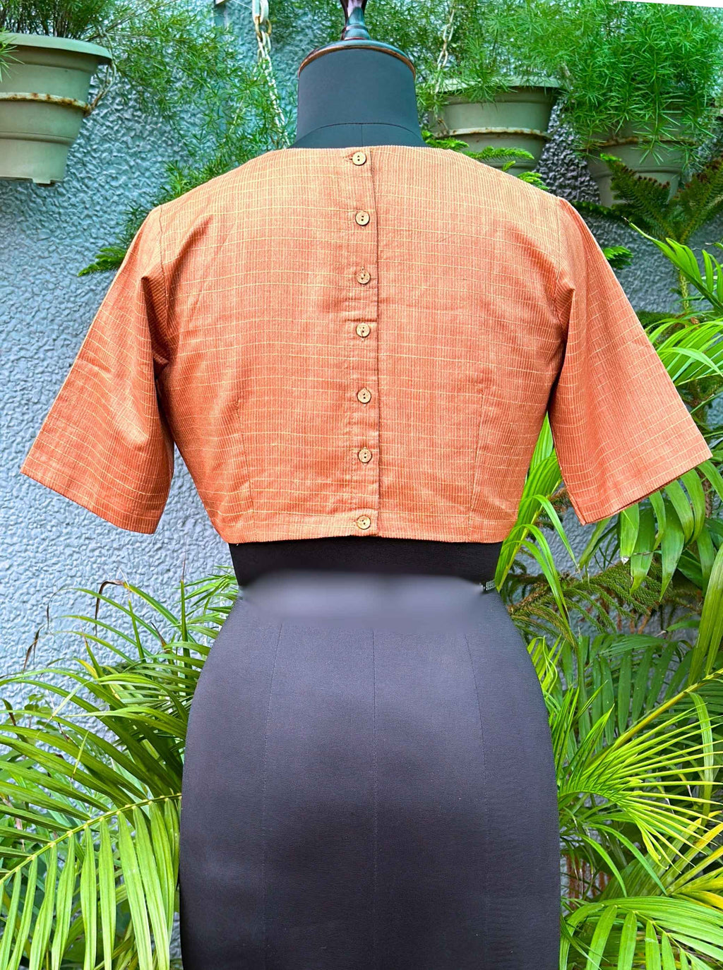 Pure Handloom Kosa Silk Copper colour round Neck Blouse