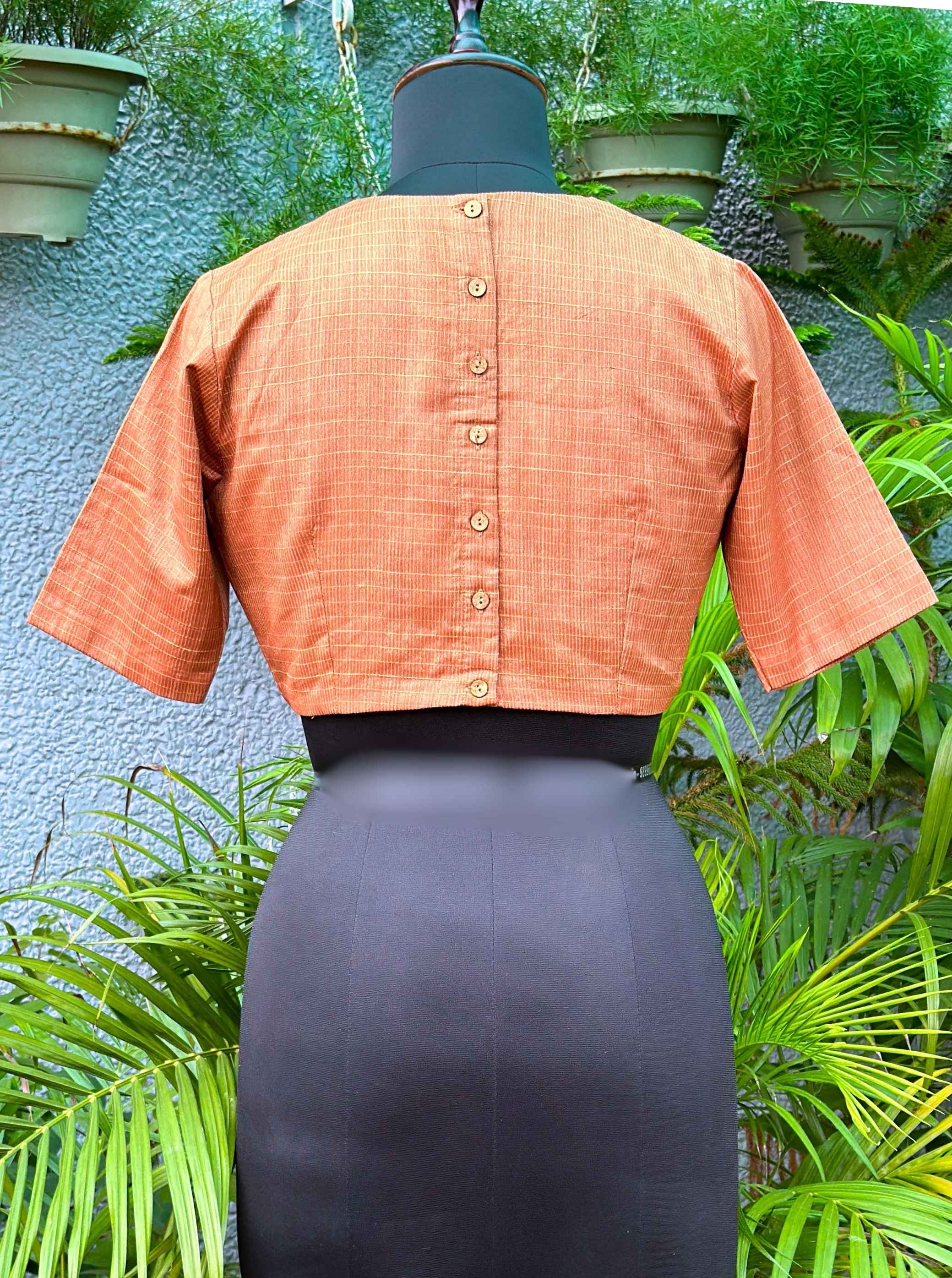 Pure Handloom Kosa Silk Copper colour round Neck Blouse