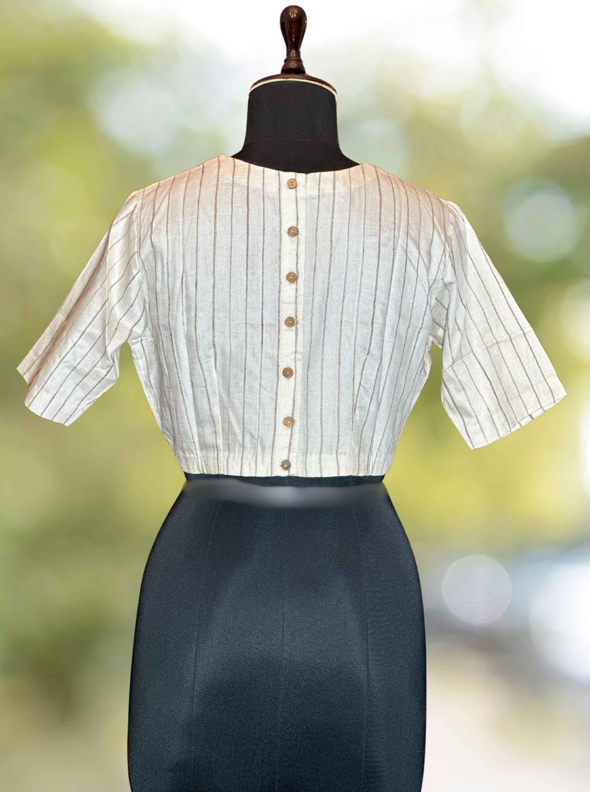Pure Handloom Kosa Silk off white Round Neck Blouse
