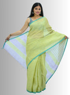 Pure Handloom Linen Lemom Green Saree