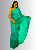 Pure Handloom Linen Emerald Green Check Saree