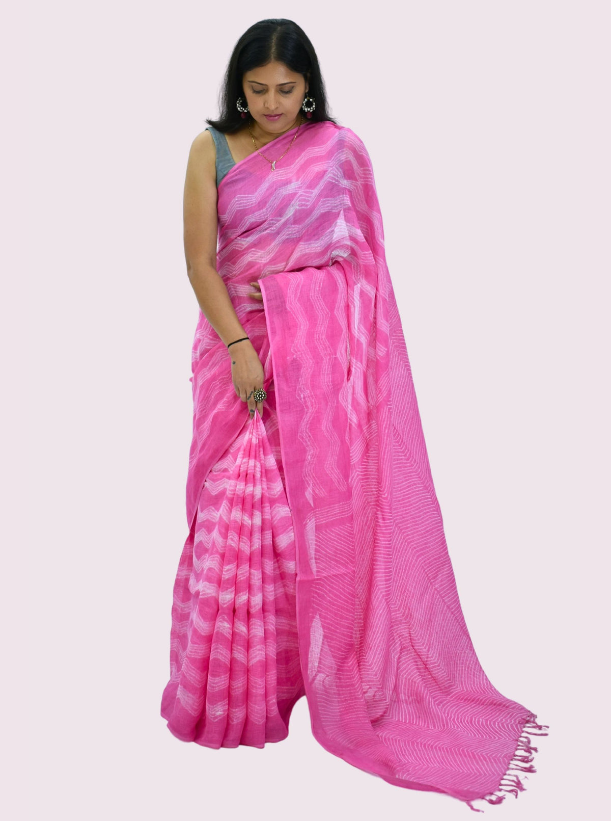 Pure Handloom Linen Beige Brown Saree
