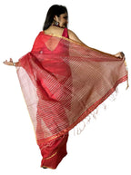 Pure handloom Orange Tussar Silk Saree with Jamdani work