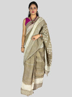 handloom linen soil beige colour dabu print sare with blouse
