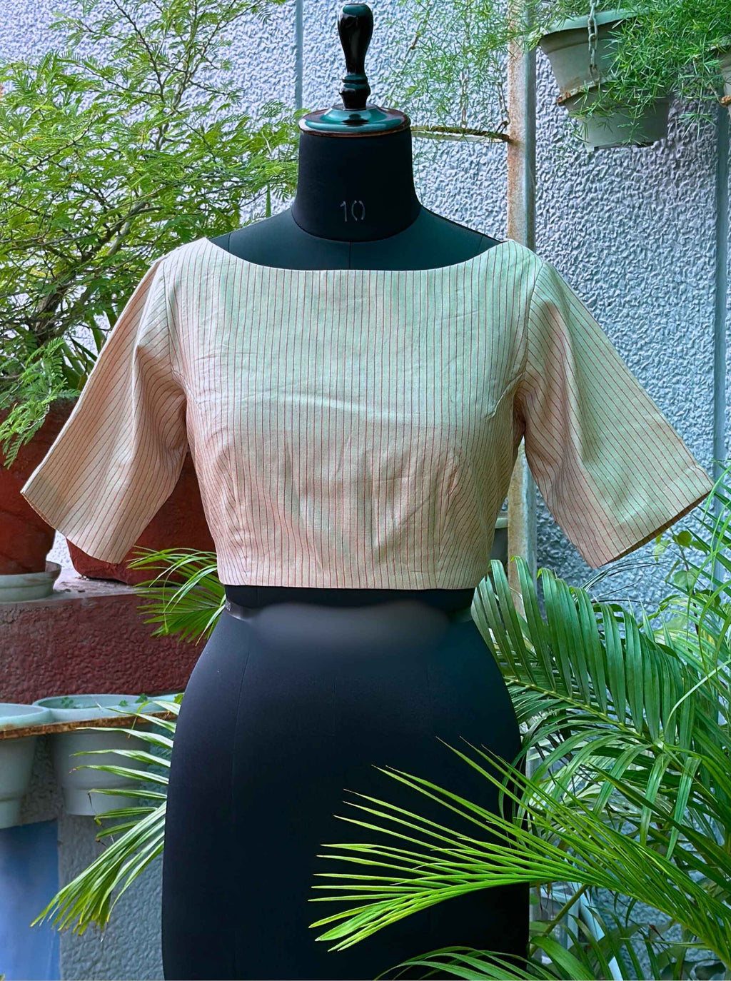 Pure Handloom Kosa Silk Cream Boat Neck Blouse